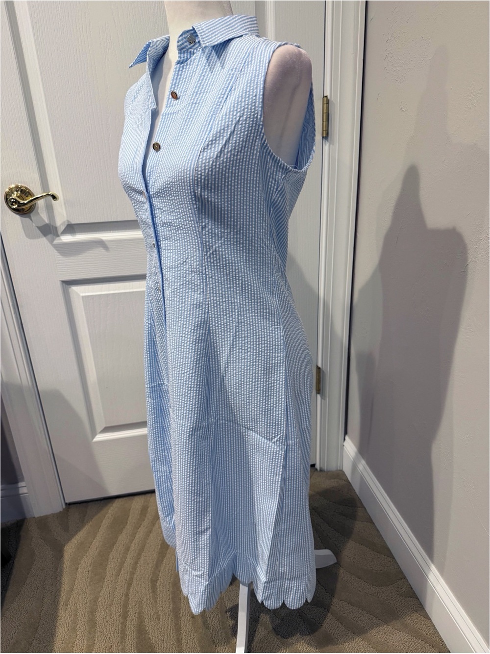 NWOT Pappagallo Light Blue Seersucker Sleeveless Button-Front Dress - Picture 2 of 4